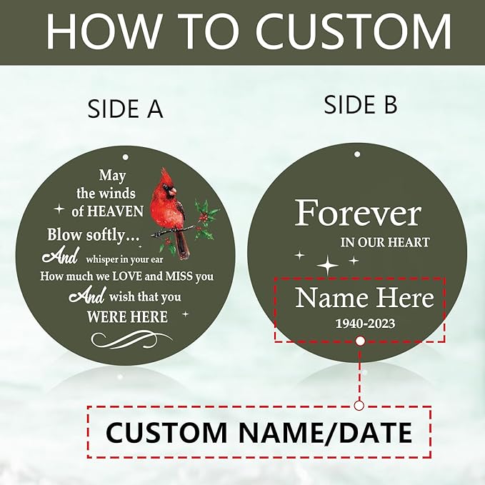 Personalized Wind Chimes, Cardinals Memorial Wind Chimes, Sympathy Gifts for Loss of Loved One, Wind Chime Deep Tone for Loss of Loved Dad/Mom/Ones for Condolences/Funeral, Product in USA