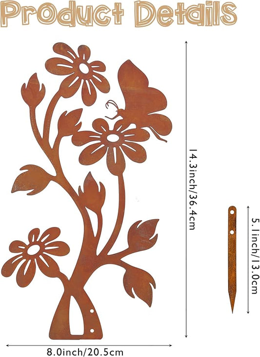 Metal Butterfly&Daisy Decorative Garden Stake, Swaying Flowers Decor for Outside, Yard Art Lawn Ornaments for Outdoor and Garden Gifts for Lawn, Pathway, Porch, Backyard Patio, Garden Decor(Rusty)