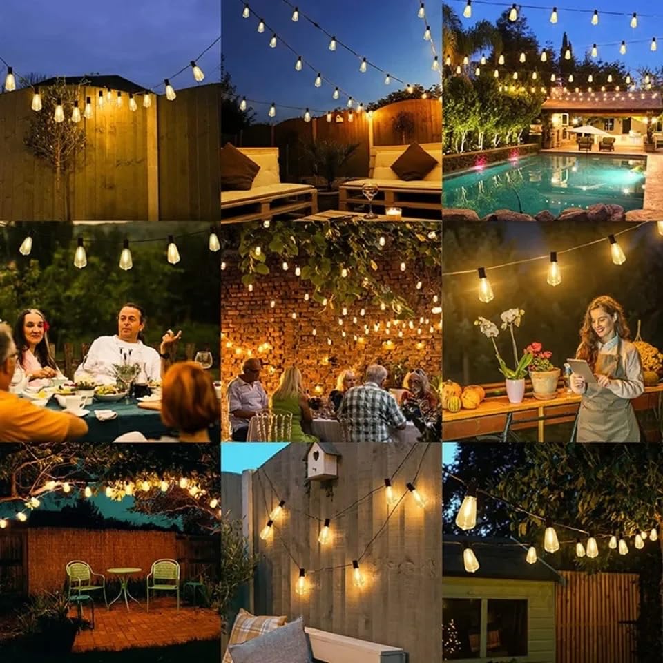 50FT LED Outdoor String Lights - 27 ST38 Bulbs, Connectable