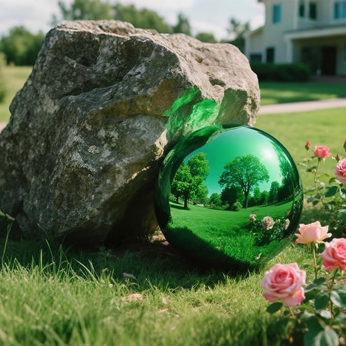 12 Inch Stainless Steel Gazing Ball, Garden Gazing Globe Mirror Ball, Polished Shiny Sphere for Garden Yard Outdoor, Swimming Pool Decoration (Green)