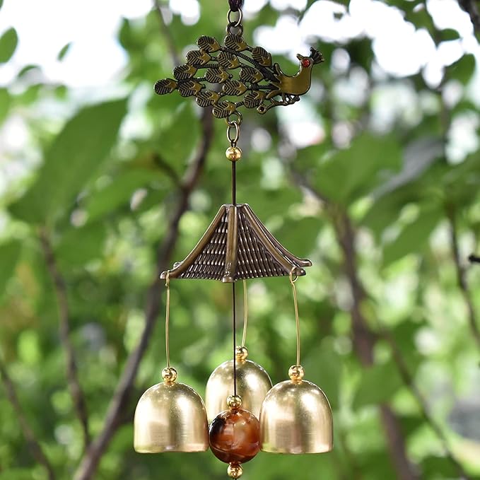 Maydahui Peacock Retro Wind Chime (22 Inch H) Alloy Wind Bell Animal Windchime with S Shaped Hook for Mom Gifts Festival Garden Party Indoor and Outdoor Decor
