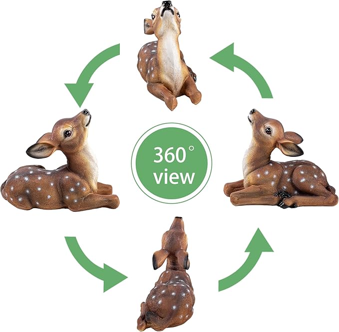 Deer Garden Statue, Outdoor Decorative Sculpture Brown with White Spots, 8.2 x 9.45 x 5.1 inches Yard Lawn Decor Deep Forest Deer