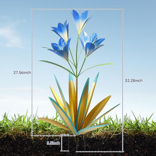 TOMBABY 32.28 Inch Metal Agave Plant Outdoor Decoration Lily Mexican Yard Art Garden Gift Home Decor Hand Painted Metal Agave Garden Yard Statue (1, Blue)