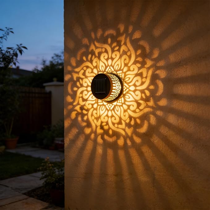 Decorative Solar Mandala Lights, 2026 Upgrade Outdoor Metal Solar Mandala Lights, Waterproof Mandala Theme Fence Light for Garden Backyard Post Patio Yard (1 Pcs)