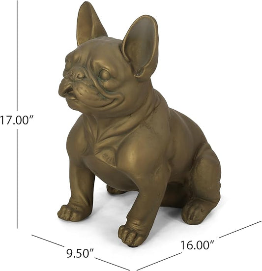 Merax French Bulldog Garden Statue - Outdoor Cast Stone Decor, Rustic Gold Finish, Weather-Resistant Patio or Yard Art, No Assembly Required