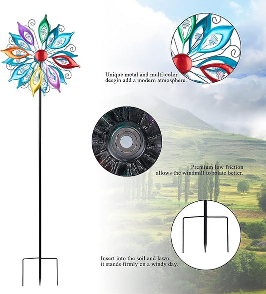 MUMTOP Wind Spinners 43.7 Inch Multi-Color Kinetic Sculpture Metal Windmill with Stake for Garden Yard Lawn Outdoor Decor