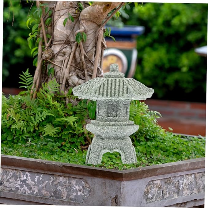 Yardwe 8pcs Miniature Sandstone Pagoda Statues Zen Style Lantern Sculptures for Garden Decoration Outdoor Bonsai Landscape for Home Aquarium