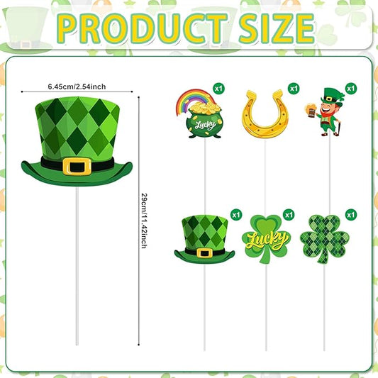 Cinrobiye 6 Pcs St Patrick’s Day Planter Stakes Metal Shamrock Garden Stakes Irish Table Centerpiece Lucky Clover Pot of Gold Leprechaun Decorations for Lawn Garden Farmhouse Decor