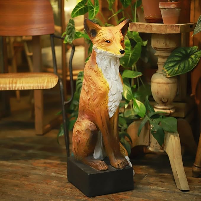 GENUINQ Sitting Fox Large Size Decorative Statue Outdoor Wit Fox Orange and White Cute Sculpture for Garden,Patio,Lawn Fox Fable Figurine