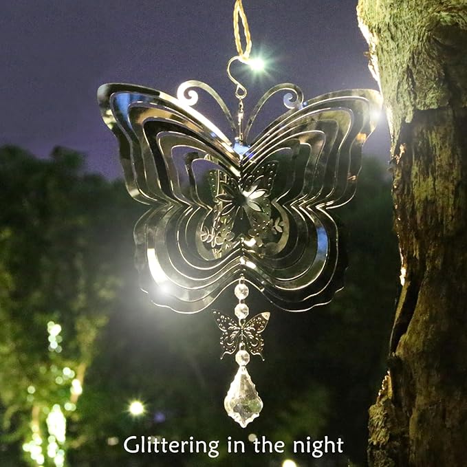 Phuryllic Wind Spinners Outdoor, Garden Decor, Bird Deterrents for Outside, 3D Metal Yard Decorations for Patio & Porch, Unique Gardening Gifts for Women & Moms - Butterfly Decor