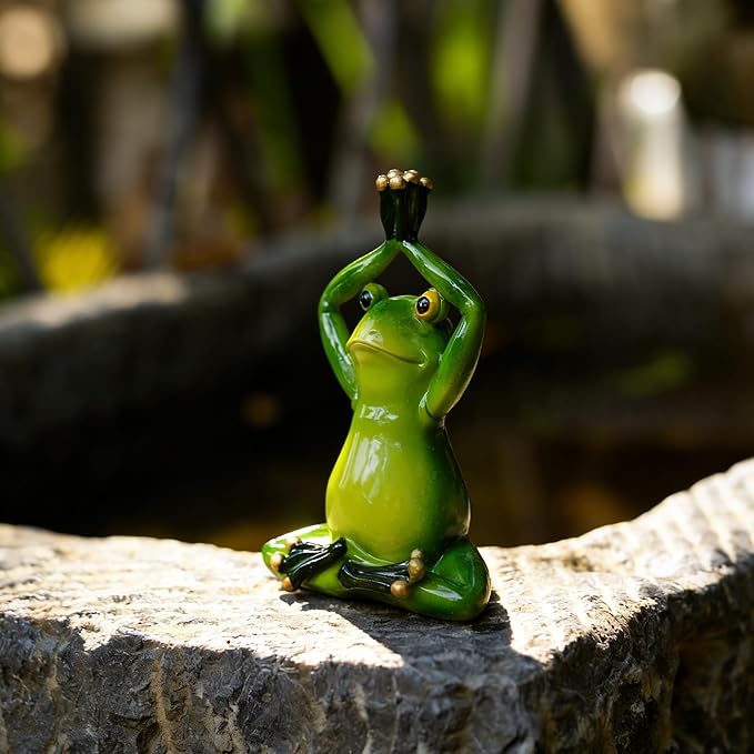 Funny Frog Statue Outdoor Decor for Garden, 5.15" Fairy Yard Figurines Home Sculptures for Lawn Patio Front Porch Backyard