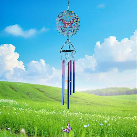 Butterfly Wind Chimes for Outside, Butterflies Birthday Gifts for Women Mom Men Wife Grandma, Sympathy Memorial Festival Gifts Metal windchimes, Garden Decor for Outside, Patio, Yard, Home, Porch