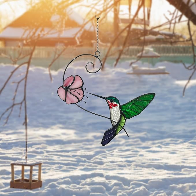 1PC Colorful Hummingbird Glass Window Decor Hanging Ornament, Home Wall Garden Decor, Hummingbird Light Catcher, Bird Lover Favorite Gardening Ornament