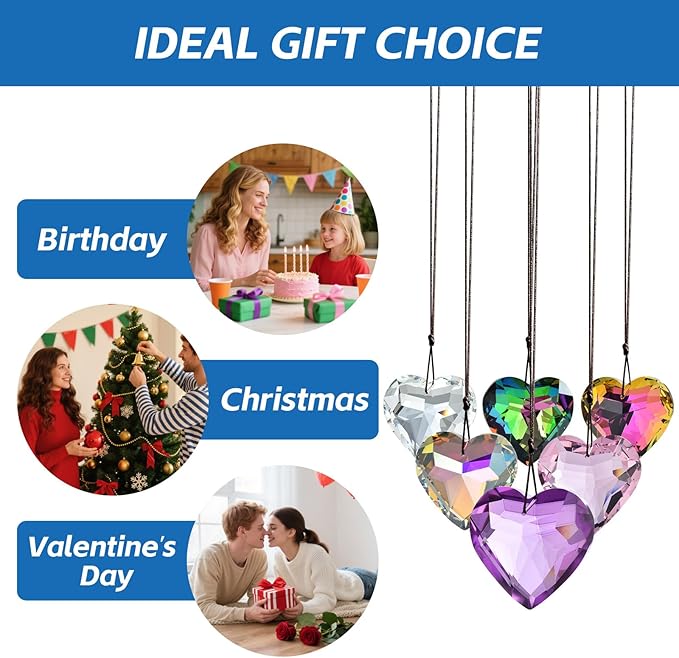10 Pcs Love-Shaped Crystal Ball Prism 30mm, Handmade Rainbow Maker, Hanging Crystal Suncatchers, Home Decoration, Birthday Gift