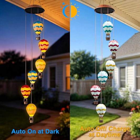 Topstor Hot Air Balloon Solar Wind Chimes for Outside - Outdoor Hanging Decor Gifts for Women Mom Grandma (Wavy)