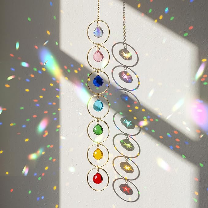 Thyle Healing Crystal Wind Chimes for Outside Window 7 Chakra Hanging Crystal Sun Catchers for Easter Indoor Outdoor Home Wall Decor Birthday Gifts(Classic Style)