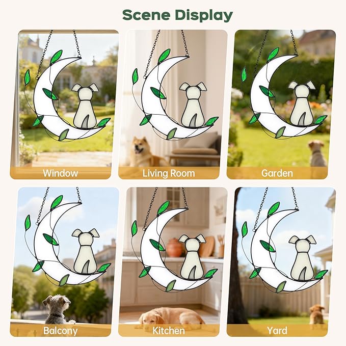 Stained Glass Window Hanging Suncatcher, IDEA SHOW Dog Memorial Gifts for Loss of Dog Sympathy Remembrance Suncatcher, Handcrafted Dog Memorial Gift for Lover Dog Loss Pet Bereavement