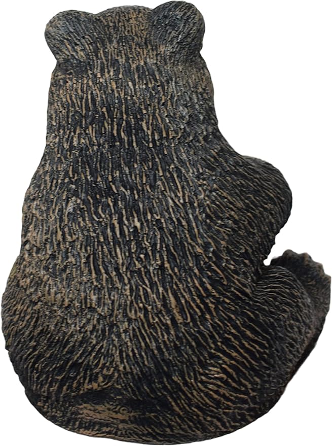 Sitting Bear Cub Stone Garden Statue 12in Tall Autumn Brown Color