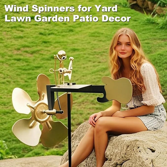 Garden Rock Band Windmill,Metal Guitar Player Windmill–Wind Powered Yard Art Sculpture, Garden Decor for Lawn, Patio, or Courtyard–Outdoor Percussionist Figurine Gift(Guitar)