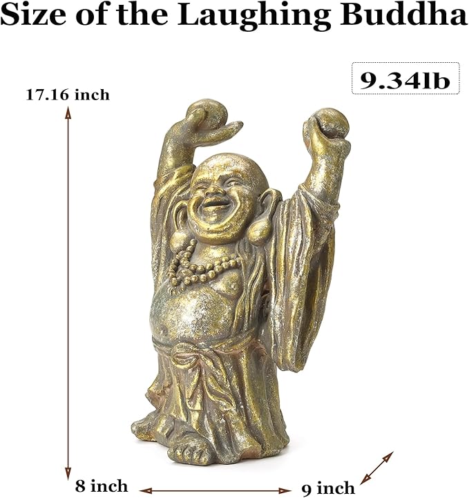 17" Laughing Buddha Statue Outdoor, Large Buddha Statue, Zen Garden Decor Gifts for Room/Patio/Deck/Porch Yard Art Decoration