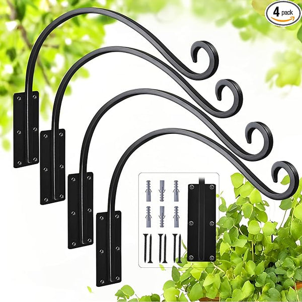 Heavy Duty 16 Inch Plant Hangers Bracket Outdoor, 60lbs Weight Capacity-4 Pack Metal Wall Hooks for Hanging Plants, Bird Feeder, Wind Chime, Wall Decor, Plant Hanger Hooks for Hanging Flower Baskets