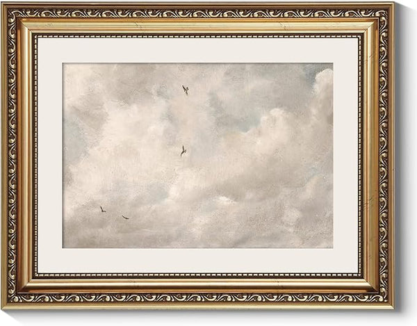 ARPEOTCY Vintage Gold Framed Wall Art, Classic Sky Clouds Study Paintings, Aesthetic Canvas Prints Artwork with Frame, Victorian Wall Decor for Living Room Bathroom Bedroom 11x14 inch