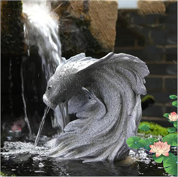 Goldfish Shape Pond spitters for Small Ponds, Fish Tank Automatic Circulation Water Landscaping Ornaments, Pool Fountains for Above Ground Pools, Garden Decor for Koi Pond(Gray,24 * 17 * 27cm)