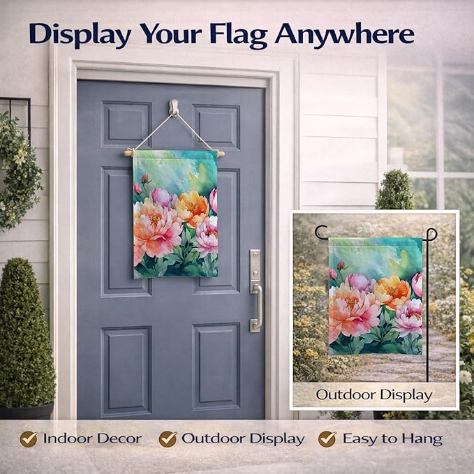 Caroline's Treasures Indiana Peonies in Watercolor Garden Flag Mailbox Flag Decorative Yard Flag Banner Outside Patio Artwork Yard Flower Beds, Garden Size, Multicolor