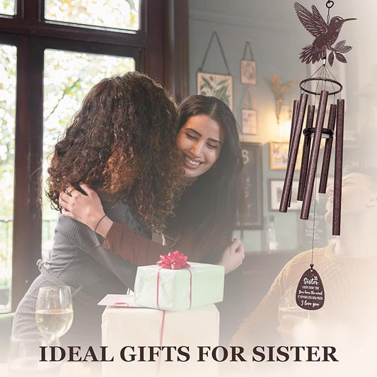 SteadStyle Sister Gift for Mother's Day, Unique Sister Birthday Gifts from Sisters Brothers, Valentine's Day Thanksgiving Christmas Large Size Sister Hummingbird Wind Chime 37 in Garden Patios Decor