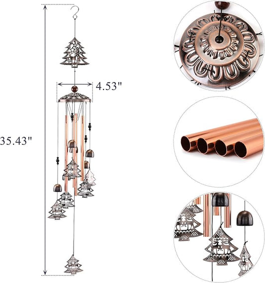 Yoption Christmas Wind Chime for Outside with Christmas Tree, Handmade Metal Memorial Windchimes with S Hook for Garden Decor