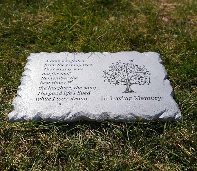 11.8 inches Long Tree of Life Song Polyresin Memorial Garden Stone, Memorial Stones for Loved Ones Outside, Memorial plaques, Sympathy Gifts for Loss of Loved one, Memorial Gifts (Grey Tree)
