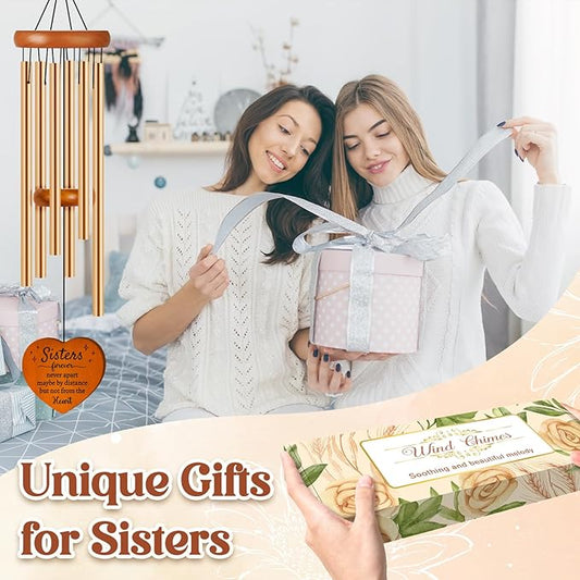 Sisters Gifts from Sister, Sister Birthday Gifts 25.6" Wind Chime, Sister in Law Gift for Women, Unique Sisters Gift for Birthday, Christmas, Mothers Day, Wedding, Graduation, Garden Decoration