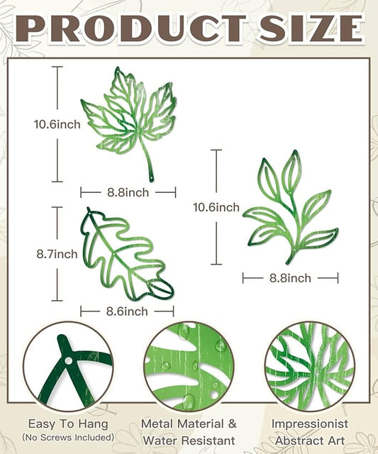 Putuo Decor 3Pcs Leaf Wall Art Metal Botanical Wall Decor, Tropical Nature-Inspired Wall Plant Decor for Living Room, Bedroom, Bathroom, Home Decor(Green)