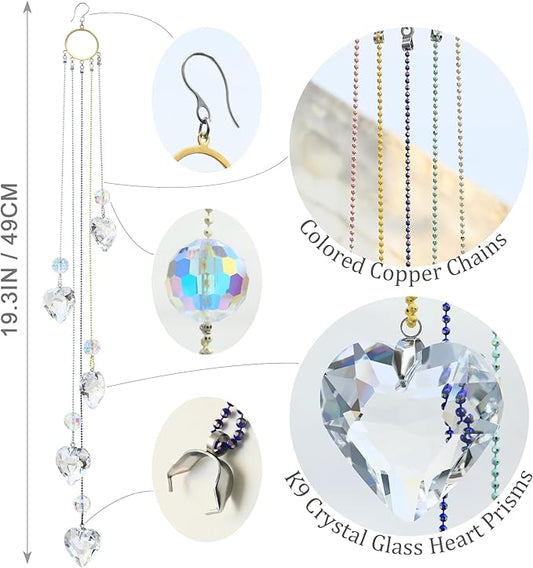 Crystals Heart Prisms Suncatcher Hanging Ornament Rainbow Maker for Home,Garden Decoration (Heart)