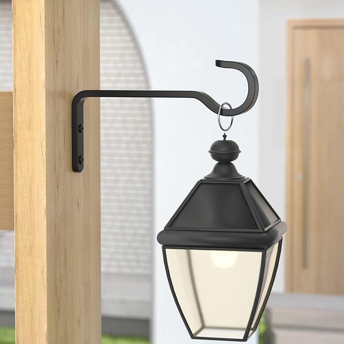 5.7 Inch 2 Pack Plant Hooks for Wall, Heavy Duty Plant Hangers Outdoor, Hold 35lb Iron Plant Hanger Bracket for Hanging Bird Feeder, Wind Chimes, Baskets, Lantern, Hanging Planter Hooks, Metal - Black