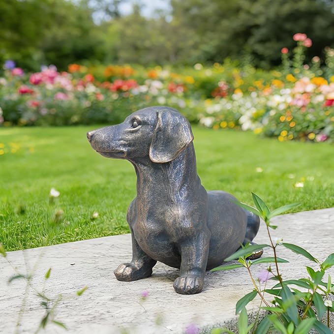 Dachshund Decor Garden Outdoor Statue – 14Inch Hand-Painted Dog Statue for Yard Décor Collectible Dachshund Figurine for Dog Lovers and Dachshund Owners 14 * 7.6 * 10.8 Inch
