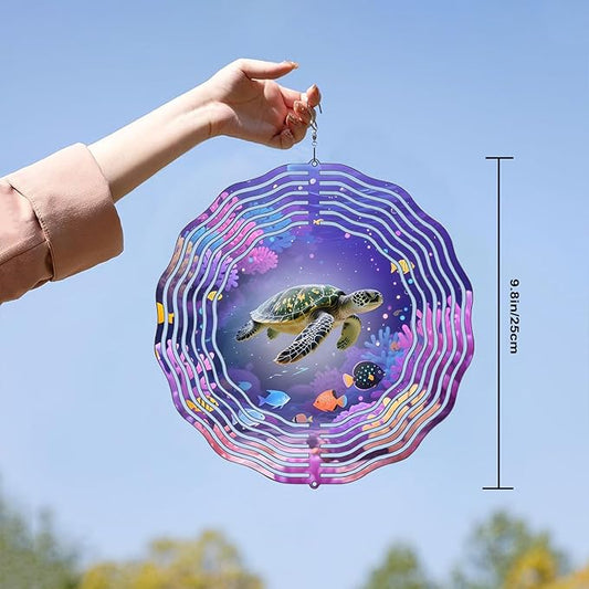 10 Inch Sea Turtle Wind Spinner, 3D Stainless Steel Ocean Hanging Kinetic Wind Sculpture Gifts for Women Garden Decor Yard Art Window Porch Lawn Balcony Indoor Outdoor Decoration