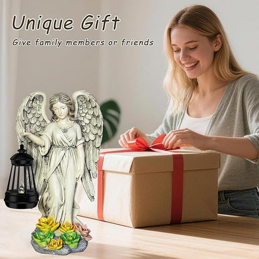 NBQQ Angel Outdoor Garden Decor, 11.8 inches Waterproof Statue with Solar Light for Outside Yard Art, Patio Balcony Front Lawn Ornaments, Warm White Automatic LED, Gifts for Mom Grandma Women