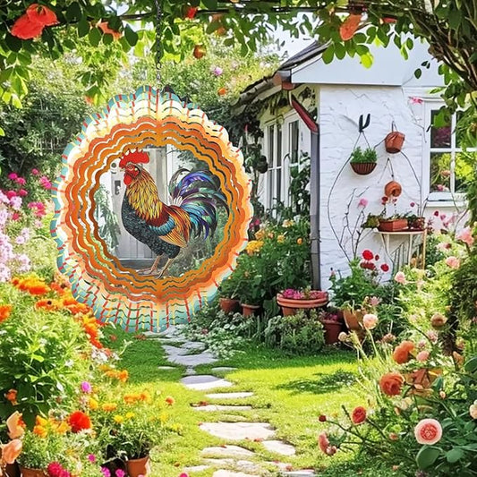 Chicken Wind Spinners Garden Decor as Birthday Gifts for Women Mom,12 inch 3D Stainless Steel Hanging Wind Spinner Metal Catchers Kinetic Sculpture for Outdoor Decor, Patio,Yard Decorations