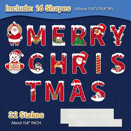 16 Pcs Merry Christmas Yard Signs Stakes Decoration Novel All Weatherproof Outdoor Christmas Lawn Garden Signs Decorations 32PCS Stakes Thickened Corrugated Yard Signs Easy Install