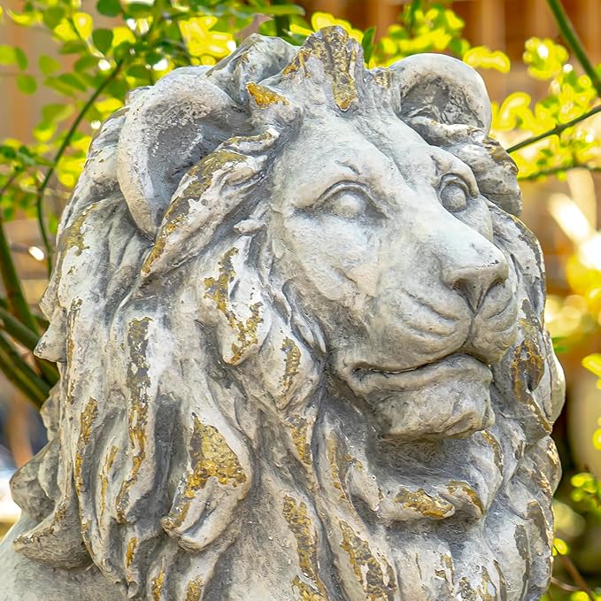 Zaer Ltd. Magnesium Pair of Lion Statues (Outdoor Safe) (27" Tall w/Ball (Set of 2))