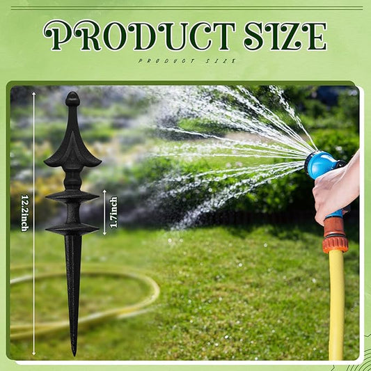 MorningRo 2 Pcs Garden Hose Guide Spike 12 Inch Heavy Duty Metal Hose Support Spike Aluminum Decorative Garden Stakes Protector to Keeps Flower Beds Plant Yard Lawn (Thatched Cranberries)