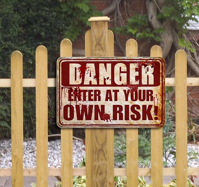 Halloween Decorations Outdoor Scary Metal Sign Halloween Bloody Horror Signs For Party Enter At Your Own Risk 12"x8"