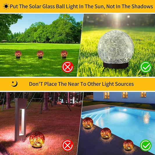 JKIMK Solar Globe Lights Outdoor Waterproof-Solar Balls for Garden-Cracked Glass Ball Lights Outdoor-Solar Orbs for Outside-Decorations for Patio and Yard Lawn Backyard Decor
