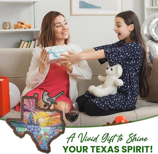 FLAGWIX Texas Suncatchers Decorations - Double Layered Window Suncatcher Hanging Ornament 8 in - Texas Western Gifts for Women Men, Mockingbird Sun Catchers Indoor Garden Decor, Gifts for Texans