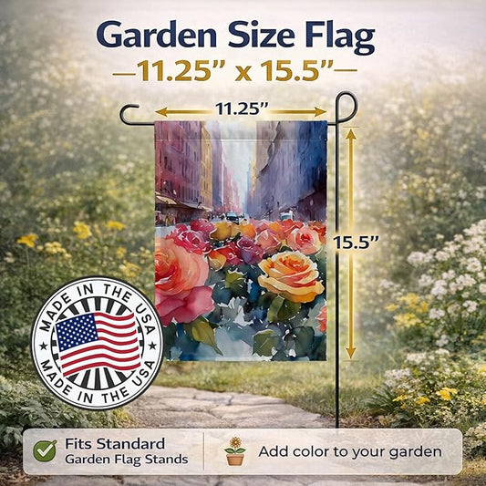 Caroline's Treasures New York Roses in Watercolor Garden Flag Mailbox Flag Decorative Yard Flag Banner Outside Patio Artwork Yard Flower Beds, Garden Size, Multicolor