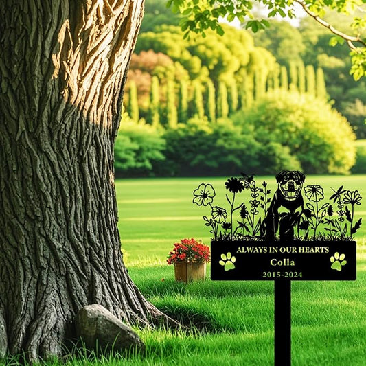 Personalized Flora Dog Memorial Garden Stake - Custom Cemetery Sign with Stake, Grave Plaque, Pet Headstone, Engraved Marker for Dogs