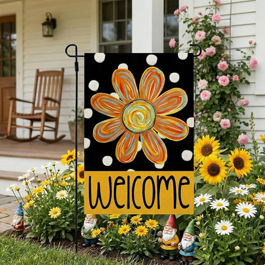 CROWNED BEAUTY Summer Garden Flag Floral 12x18 Inch Double Sided Small Burlap Seasonal Holiday Polka Dots Flag for Outside Yard Decoration