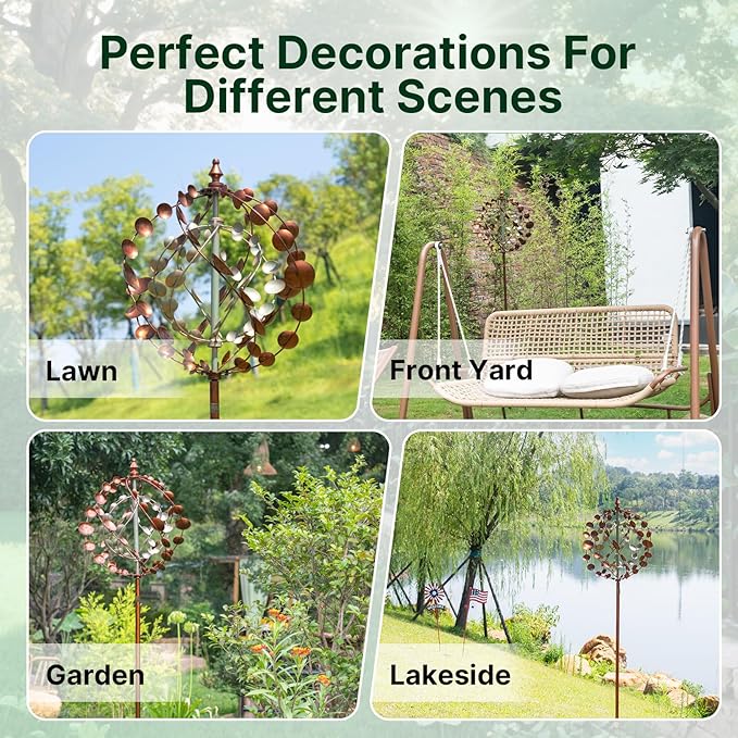 Wind Spinners Outdoor, 75" Large Metal Kinetic Wind Sculptures for Garden, 360 Degrees Swivel Yard Art with 2 Piece Welcome Flag Decoration