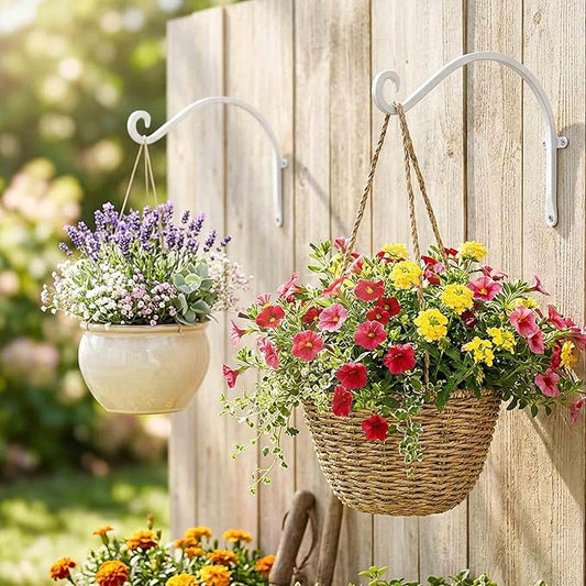 Lifyzoon Hanging Plant Brackets Outdoor: 50lbs Weight Capacity - Hanging Plant Hangers Wall Hooks 2 Packs, 12-Inch Wall Mount Brackets for Bird Feeder, Flower Baskets, White